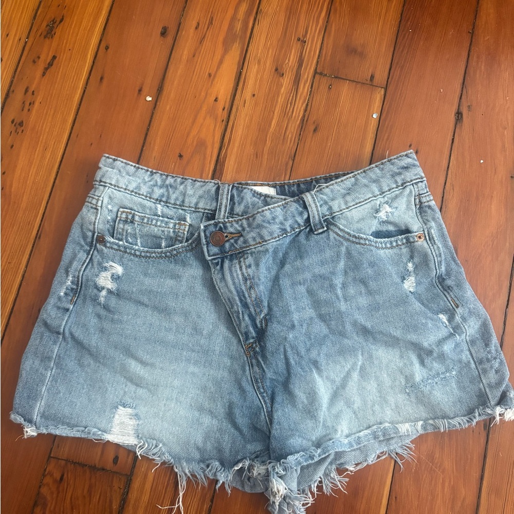 Sneak Peek Crossover Blue Distressed Denim Shorts